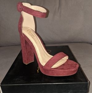 Wine suede heels